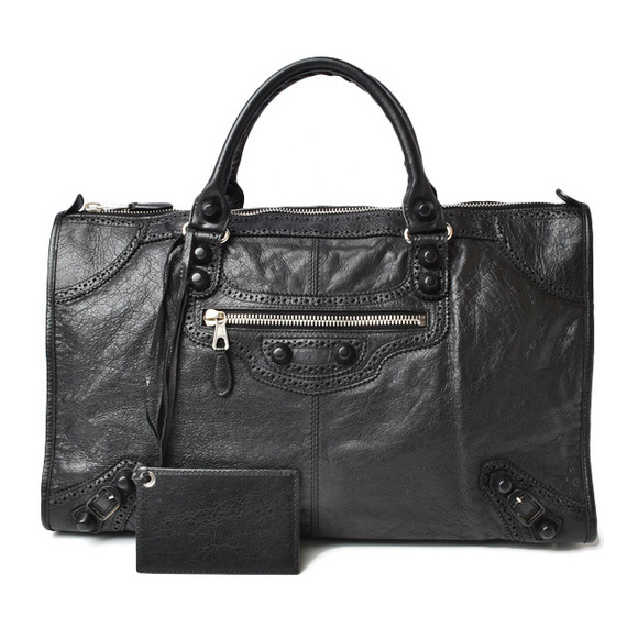 Balenciaga fittings  Lambskin Black Shoulder Metal Bag Silver - Picture 1 of 6